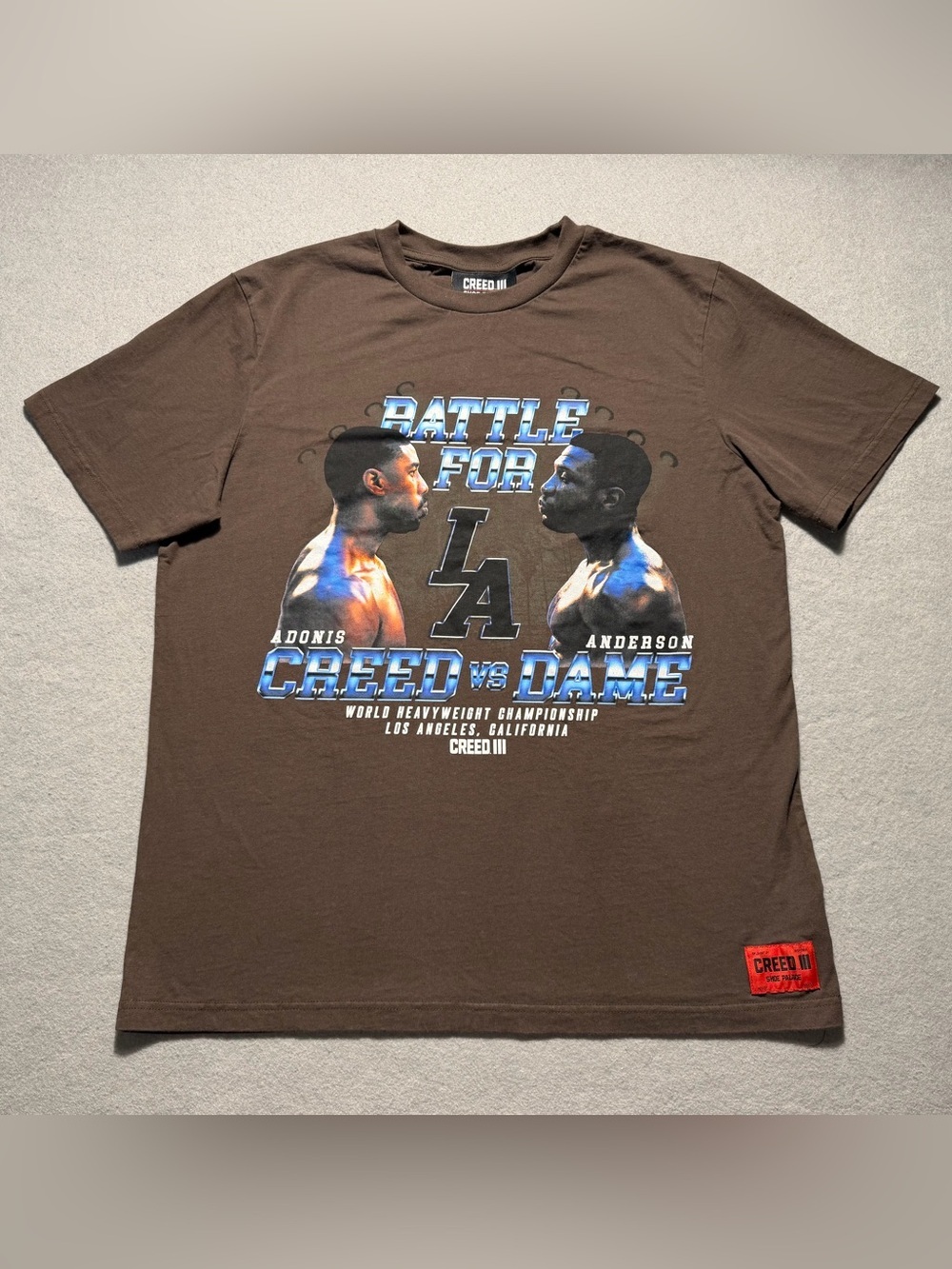 Creed III x Shoe Palace “Battle For LA” T-Shirt Mens Large Brown Creed vs Dame